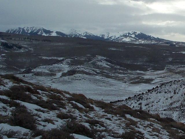 View to the South from the confluence area.  The road is just visible between the hillsides