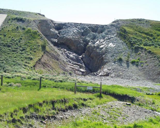 the face of the dam at Dullknife Reservoir