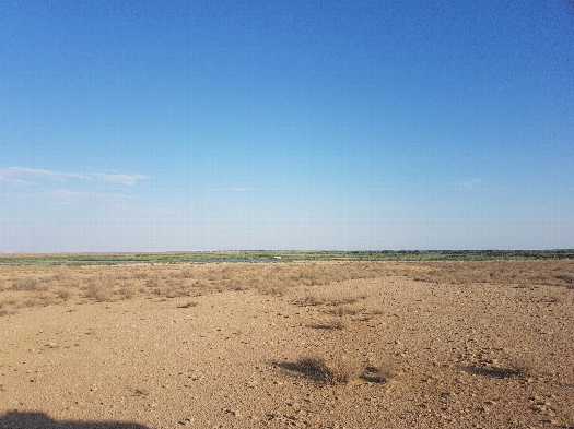 #1: South-East: confluence, irrigation channel and Chash-Kala at the horizon