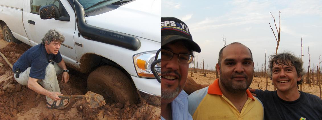 STUCK IN THE MUD ON THE FIRST INTENT AND ALFREDO, LEONARDO AND RAINER HAPPY AFTER TRUCK RELEASE