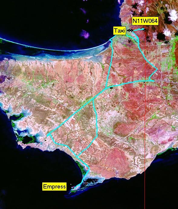 Track log shown on Landsat image