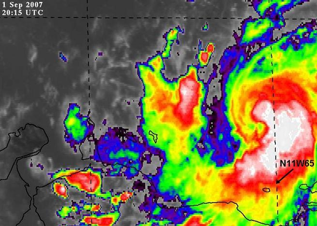 Hurricane Felix´s satellite view when we were at 11N 65W
