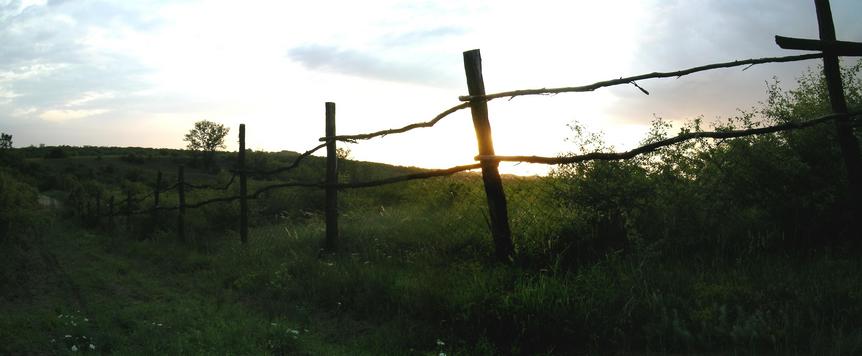 Track along the fence in the twilight