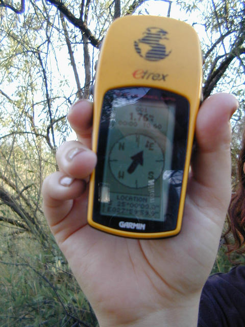 GPS reading 25°00'00"S, 27°59'59.9"E