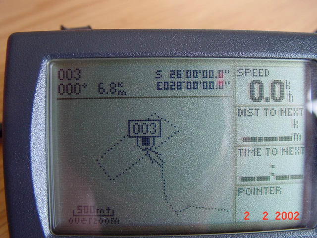 Track log showing the route around the block and the exact confluence point.