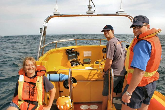 Crew of the Spirit of Round Table - Brynn Gericke, Dorian Robertson, Sarel Rossouw (Lat/Long on GPS reads 28°59.999' 31°59.999'!)