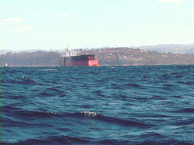 Tanker at the offshore mooring in the restricted area