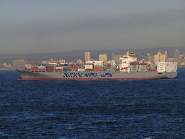 The German container ship "DAL Kalahari" anchored off Durban's waterfront